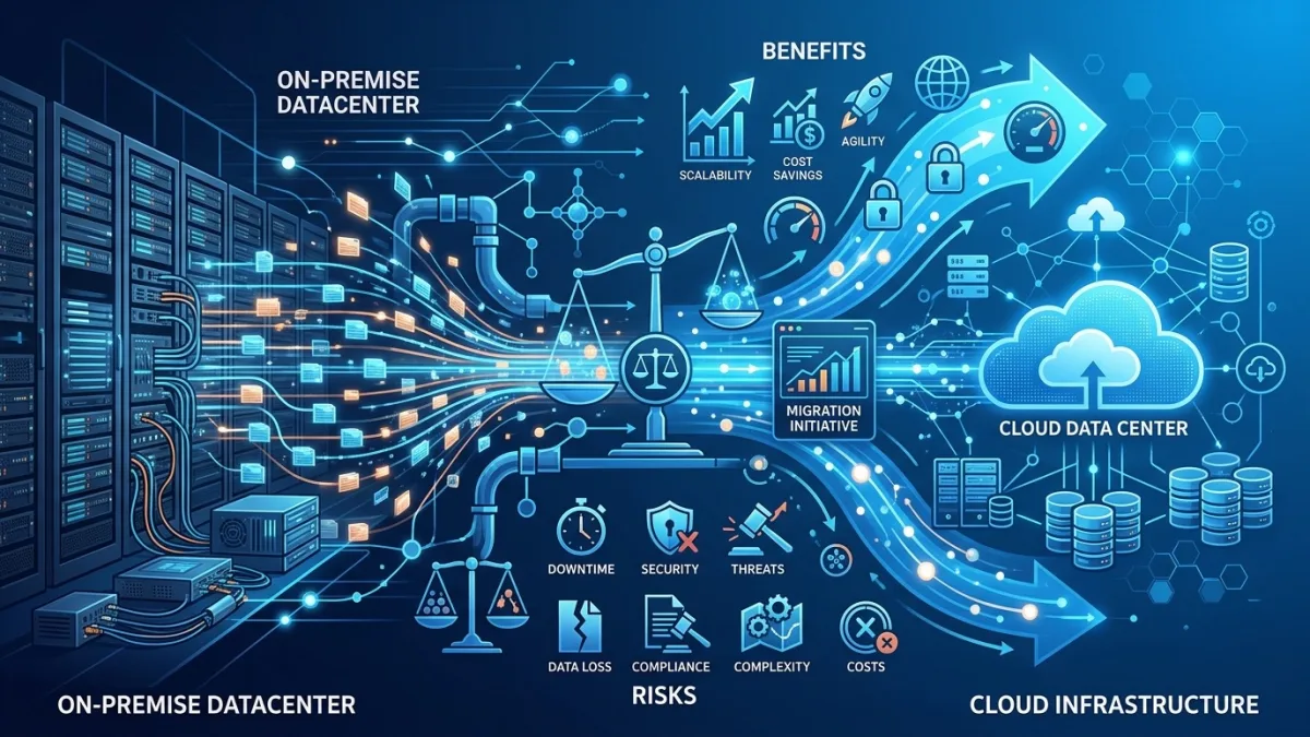 Canadian IT team reviewing cloud migration architecture diagram showing AWS, Azure and GCP options