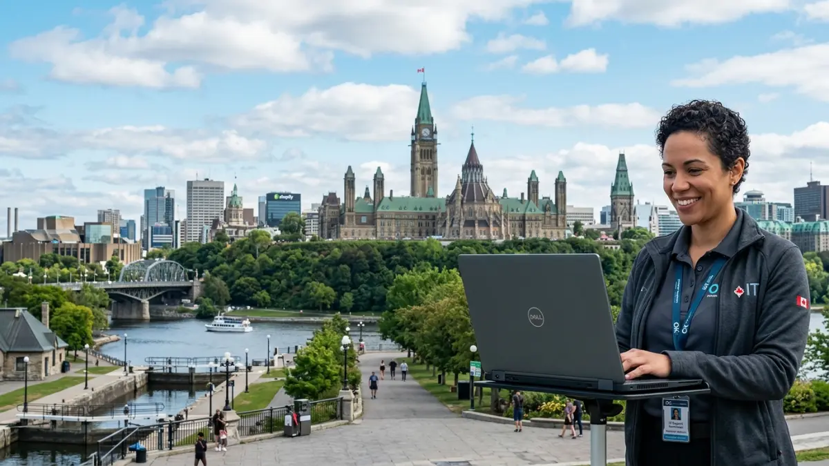 Managed IT support technician helping an Ottawa business team in a bilingual office near Parliament Hill