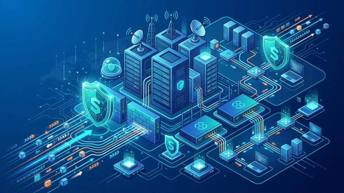 Canadian SMB managed network security diagram showing firewall management, segmented VLANs, ZTNA remote access and 24/7 monitoring for offices in Toronto, Vancouver and Calgary