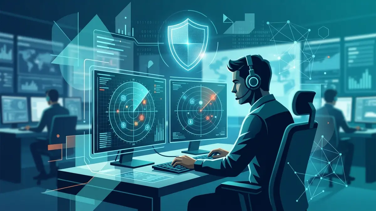 A 24/7 security operations centre analyst monitoring MDR alerts from endpoint, email, and identity sources for a Canadian small business network
